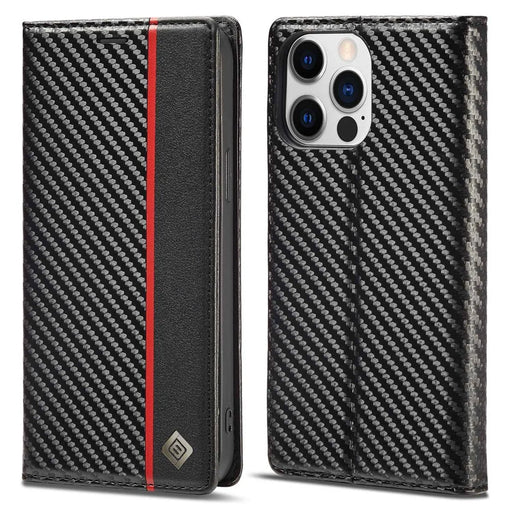 LC.IMEEKE for iPhone 14 Pro 6.1 inch Carbon Fiber Texture PU Leather Anti-drop Cover Magnetic Adsorption Phone Wallet Stand Case - Vertical Stripe - 1