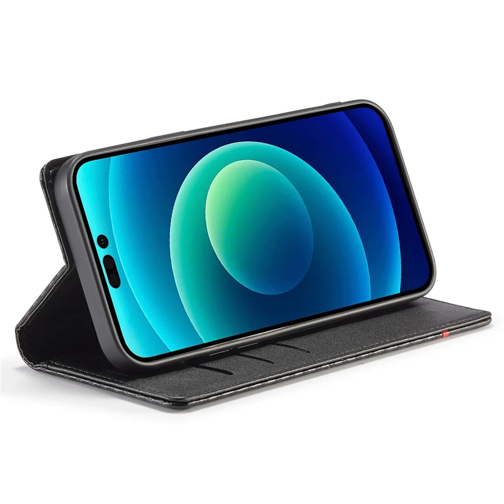 LC.IMEEKE for iPhone 14 Pro 6.1 inch Carbon Fiber Texture PU Leather Anti-drop Cover Magnetic Adsorption Phone Wallet Stand Case - Vertical Stripe - 3