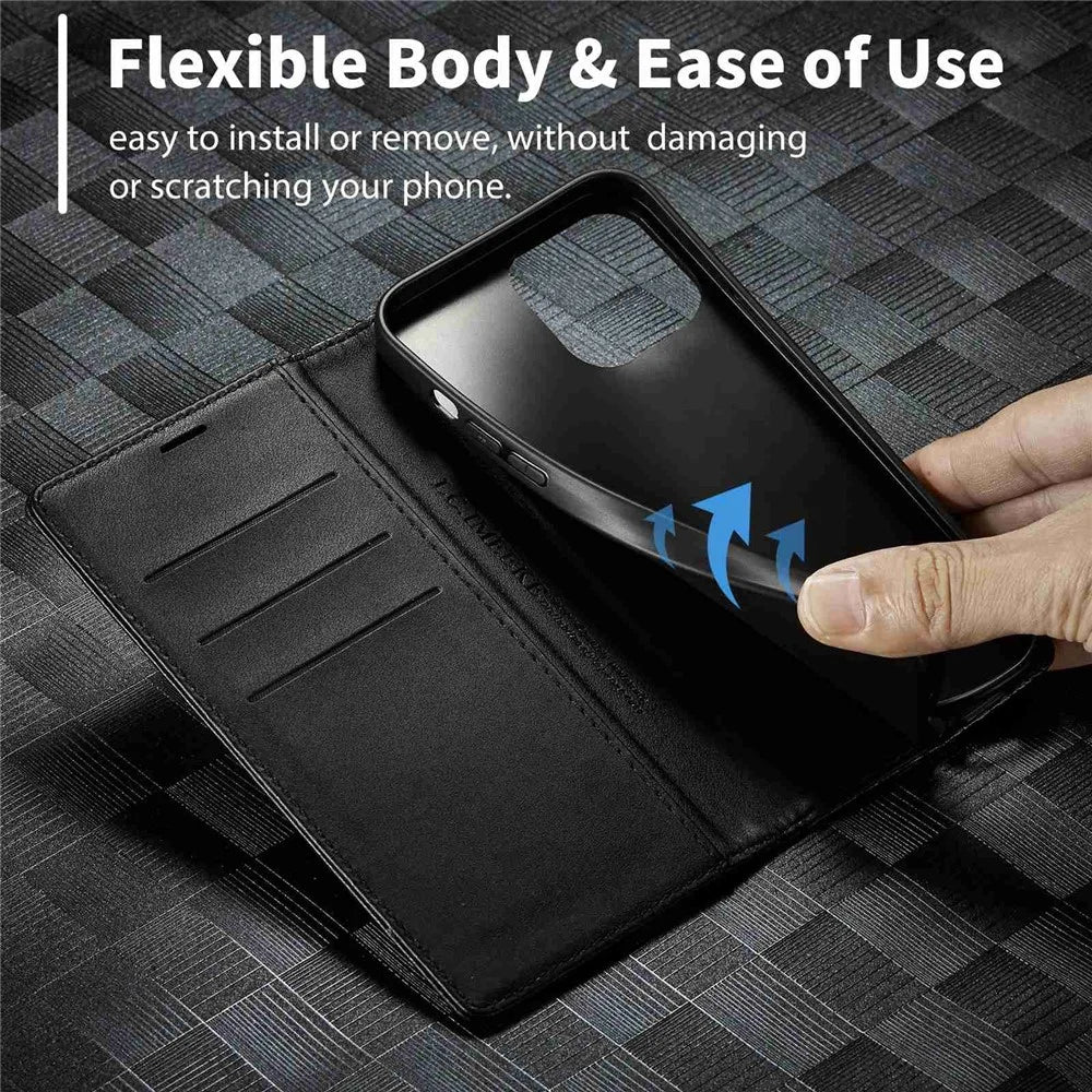 LC.IMEEKE for iPhone 14 Pro 6.1 inch Carbon Fiber Texture PU Leather Anti-drop Cover Magnetic Adsorption Phone Wallet Stand Case - Vertical Stripe - 7