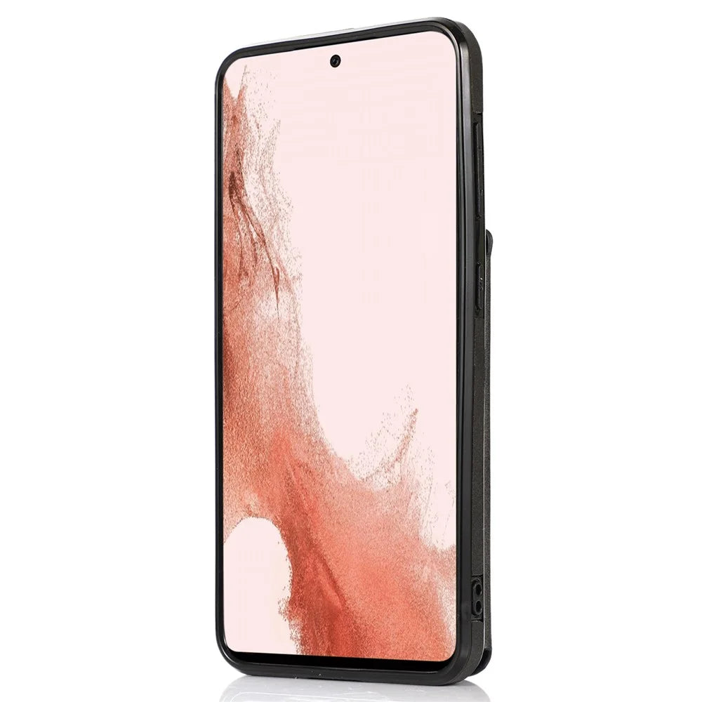 For Samsung Galaxy S22 5G Kickstand Mobile Phone Case Card Slots Design PU Leather + TPU Protective Cover Support Magnetic Car Holder - Black - 6
