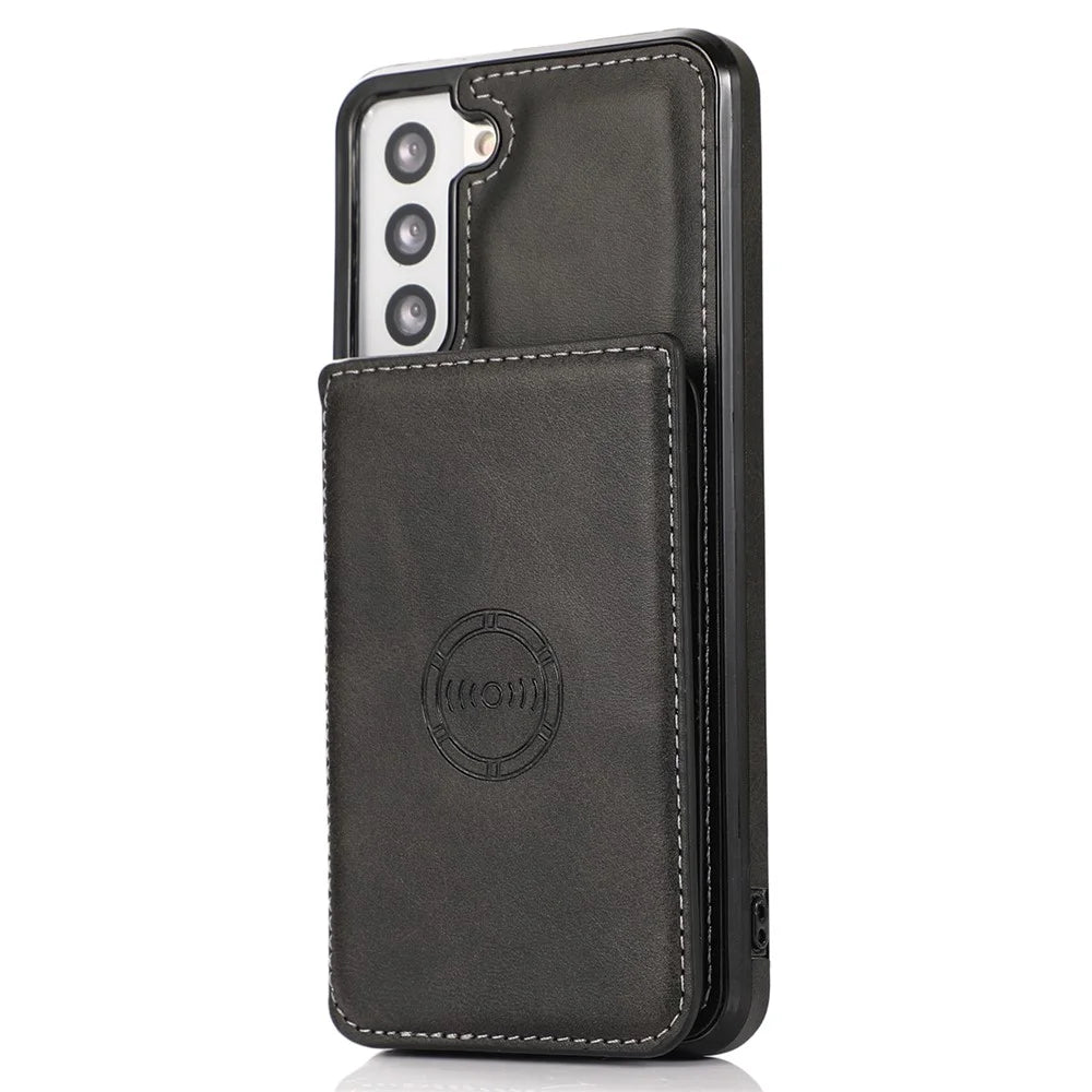 For Samsung Galaxy S22 5G Kickstand Mobile Phone Case Card Slots Design PU Leather + TPU Protective Cover Support Magnetic Car Holder - Black - 7