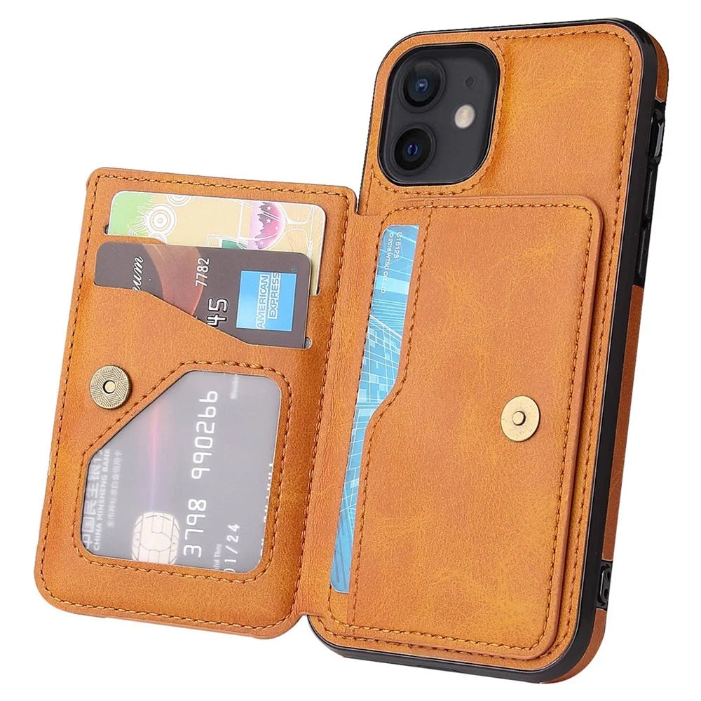 For iPhone 12 6.1 inch / 12 Pro 6.1 inch PU Leather + TPU Phone Protective Case Card Holder Kickstand Back Cover with Magnetic Car Mount Metal Sheet - Brown - 2