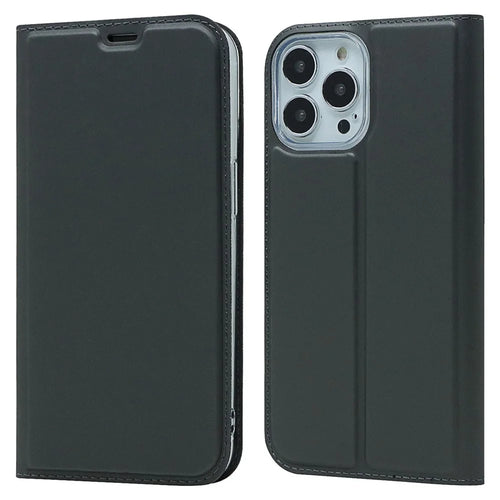 For iPhone 14 Pro Max 6.7 inch PU Leather Stand Case Card Slot Design Magnetic Adsorption Shockproof Phone Cover - Black - 1