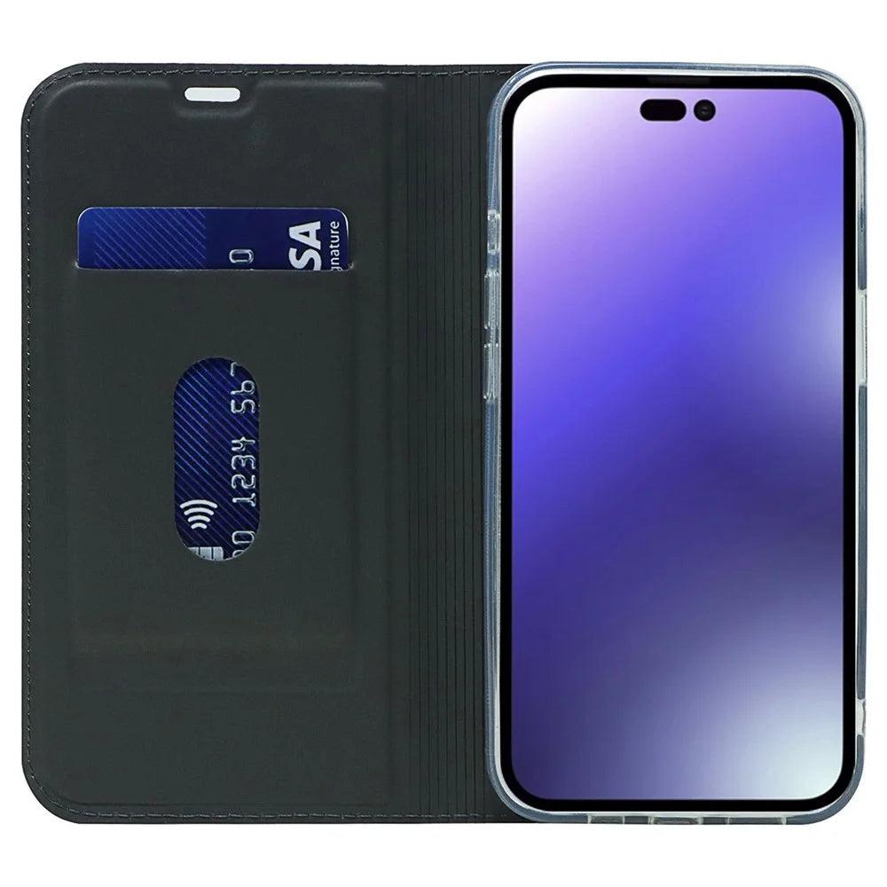 For iPhone 14 Pro Max 6.7 inch PU Leather Stand Case Card Slot Design Magnetic Adsorption Shockproof Phone Cover - Black - 2