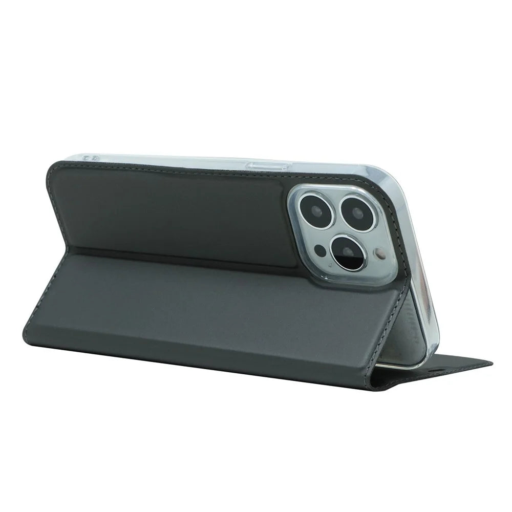 For iPhone 14 Pro Max 6.7 inch PU Leather Stand Case Card Slot Design Magnetic Adsorption Shockproof Phone Cover - Black - 3