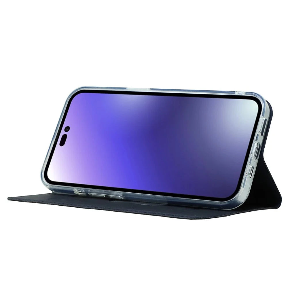 For iPhone 14 Pro Max 6.7 inch PU Leather Stand Case Card Slot Design Magnetic Adsorption Shockproof Phone Cover - Black - 4