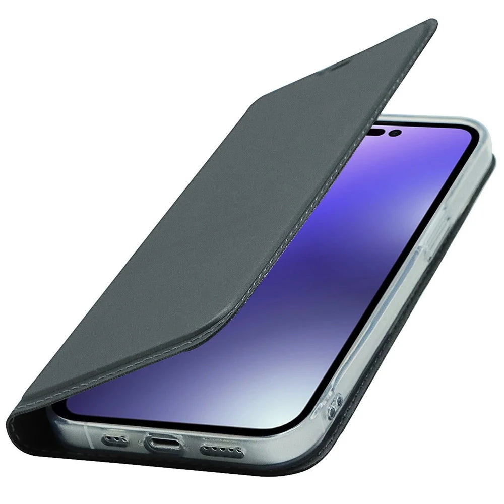 For iPhone 14 Pro Max 6.7 inch PU Leather Stand Case Card Slot Design Magnetic Adsorption Shockproof Phone Cover - Black - 5