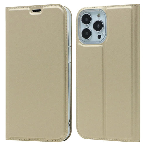 For iPhone 14 Pro 6.1 inch PU Leather Card Holder Case Magnetic Adsorption Phone Stand Cover Shell - Gold - 1