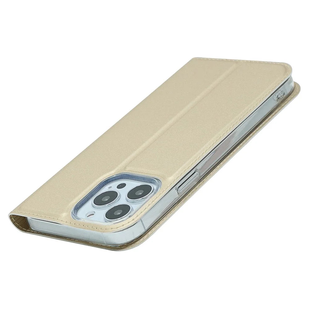 For iPhone 14 Pro 6.1 inch PU Leather Card Holder Case Magnetic Adsorption Phone Stand Cover Shell - Gold - 6