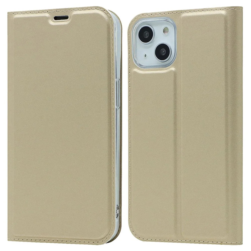 For iPhone 14 6.1 inch PU Leather Stand Case Magnetic Adsorption Phone Drop-proof Cover with Card Slot - Gold - 1
