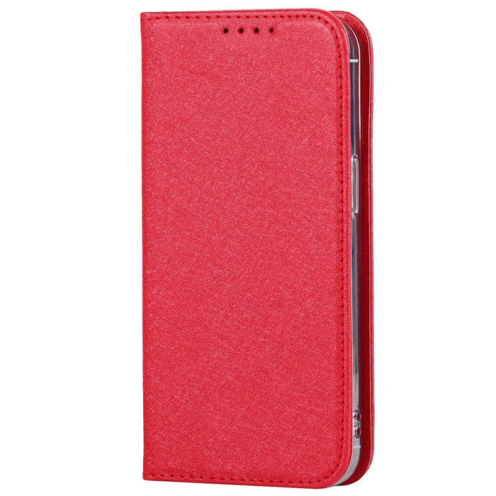 For iPhone 14 Pro Max 6.7 inch Wear-resistant PU Leather Silk Texture Wallet Phone Case Stand Protector with Wrist Strap - Red - 7