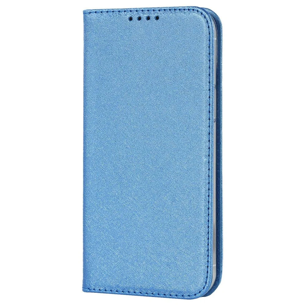 For iPhone 14 6.1 inch PU Leather Silk Texture Anti-wear Phone Case Stand Anti-shock Wallet Shell with Wrist Strap - Blue - 7