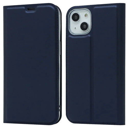 For iPhone 14 Plus Anti-wear Flip PU Leather Card Holder Case Stand Design Magnetic Adsorption Phone Cover - Blue - 1
