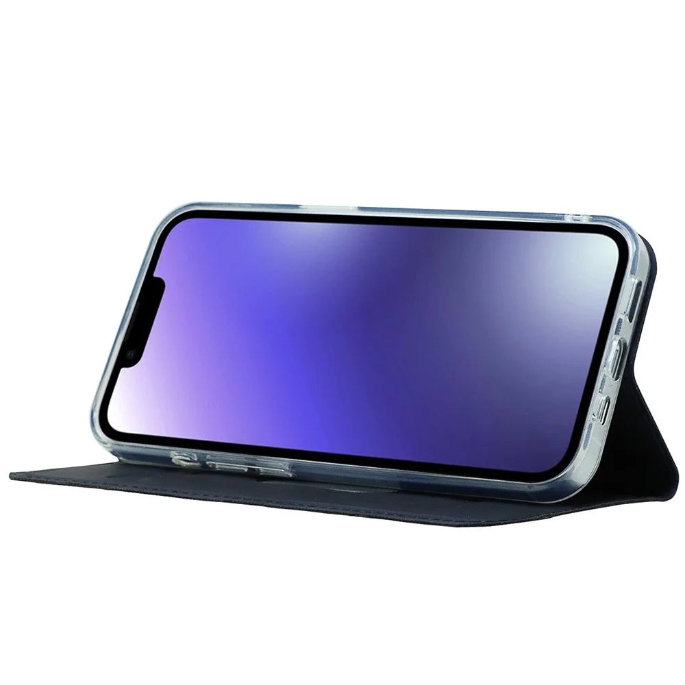 For iPhone 14 Plus Anti-wear Flip PU Leather Card Holder Case Stand Design Magnetic Adsorption Phone Cover - Blue - 4