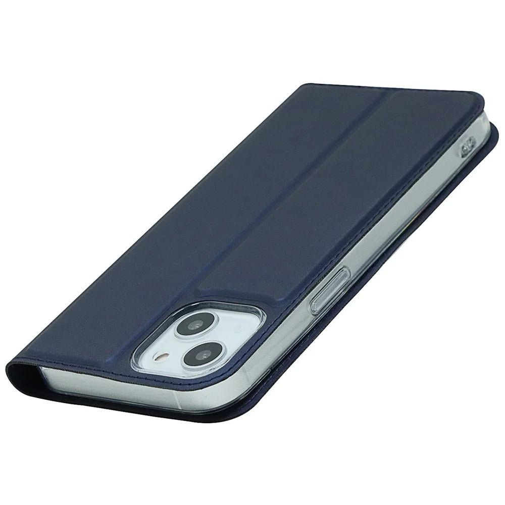 For iPhone 14 Plus Anti-wear Flip PU Leather Card Holder Case Stand Design Magnetic Adsorption Phone Cover - Blue - 5