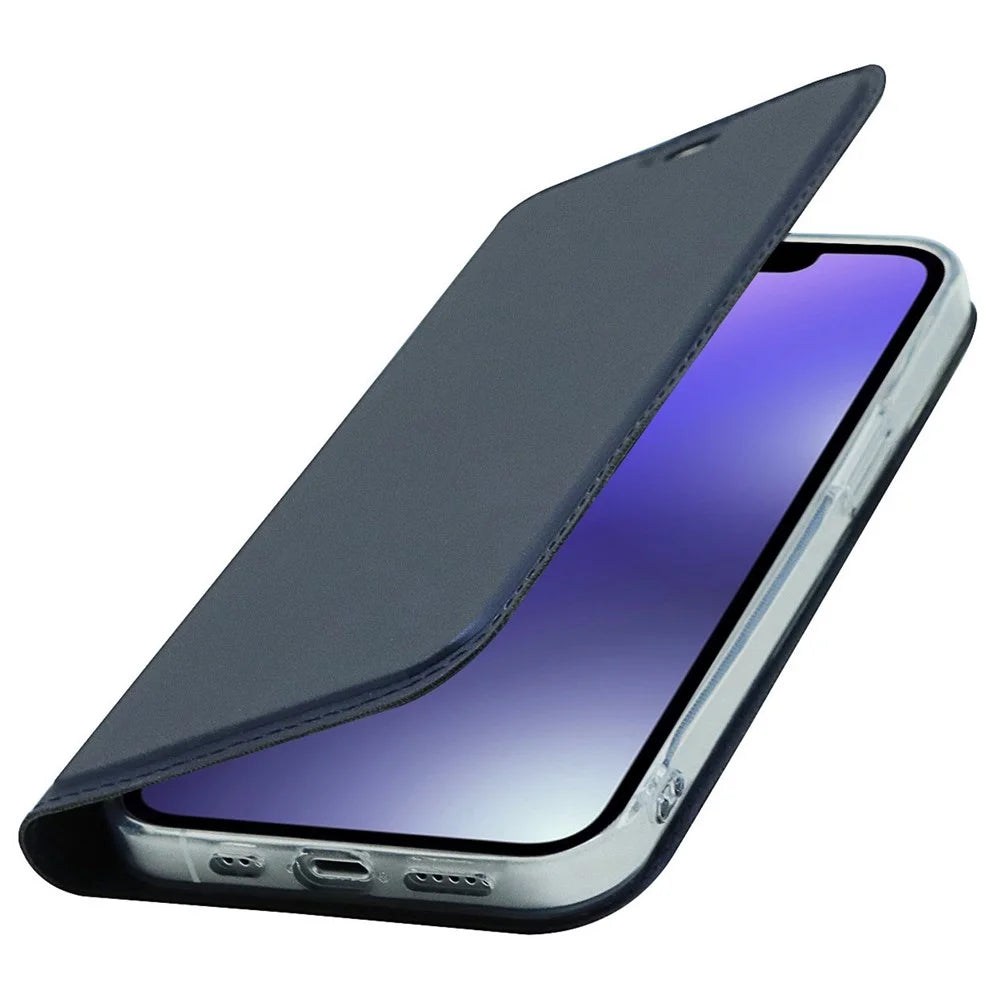 For iPhone 14 Plus Anti-wear Flip PU Leather Card Holder Case Stand Design Magnetic Adsorption Phone Cover - Blue - 6