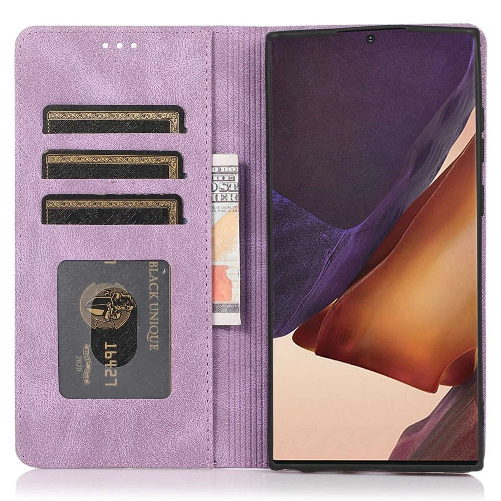 For Samsung Galaxy S22 Ultra 5G Anti-Fall Phone Case PU Leather Phone Shell Magnetic Closure Stand Cover with Wallet - Purple - 2