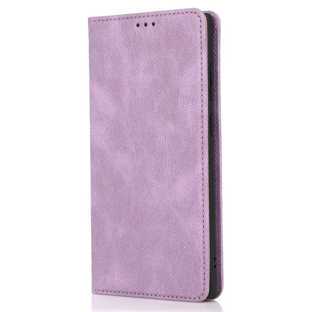For Samsung Galaxy S22 Ultra 5G Anti-Fall Phone Case PU Leather Phone Shell Magnetic Closure Stand Cover with Wallet - Purple - 6
