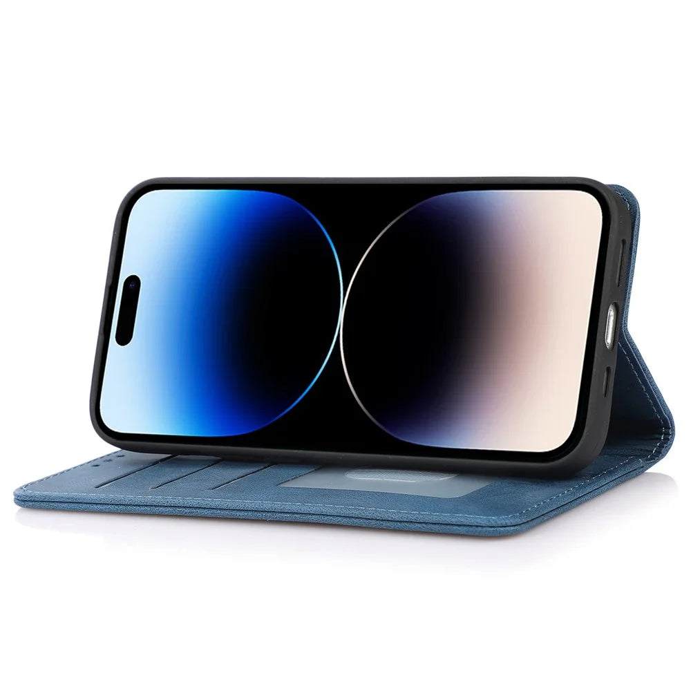 For iPhone 14 Pro 6.1 inch PU Leather Phone Case Shockproof Magnetic Adsorption Stand Wallet Shell - Blue - 3