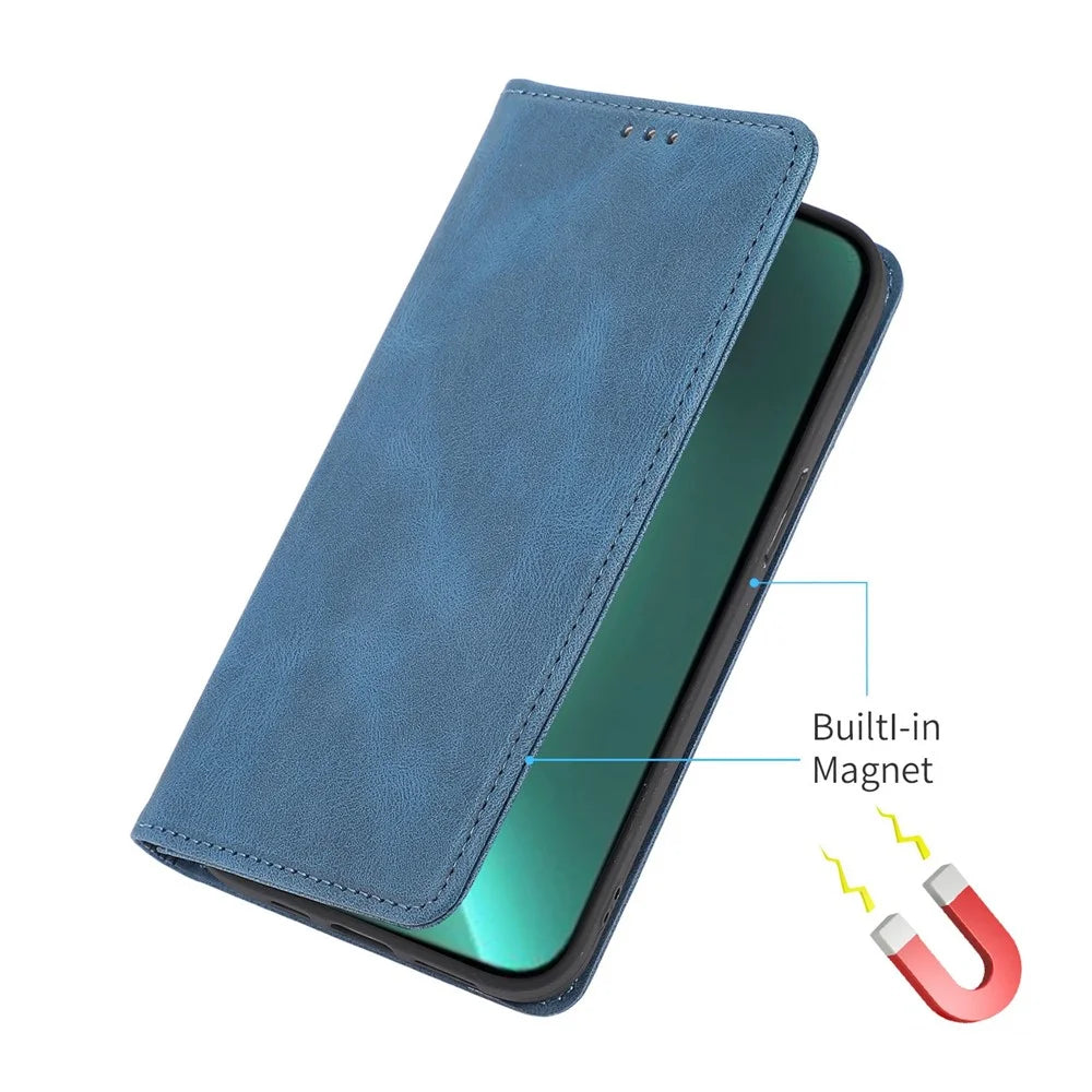 For iPhone 14 Pro 6.1 inch PU Leather Phone Case Shockproof Magnetic Adsorption Stand Wallet Shell - Blue - 5