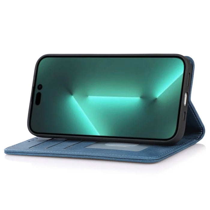 For iPhone 14 Pro Max 6.7 inch PU Leather Phone Drop-proof Case Magnetic Adsorption Flip Stand Wallet Shell - Blue - 3