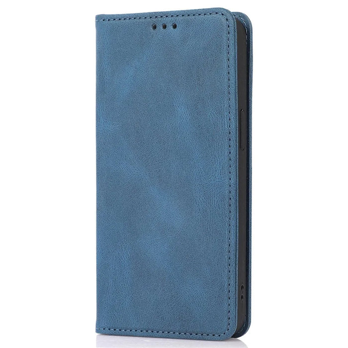 For iPhone 14 Pro Max 6.7 inch PU Leather Phone Drop-proof Case Magnetic Adsorption Flip Stand Wallet Shell - Blue - 6