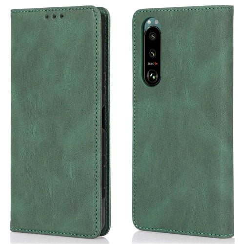 For Sony Xperia 5 III 5G Shockproof Case PU Leather Wallet Phone Shell Magnetic Closure Stand Cover - Green - 1