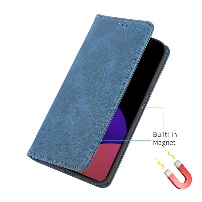 For iPhone 14 Plus Anti-Drop Phone Case Magnetic Closure PU Leather Cover Scratch Resistant Wallet Stand Shell - Blue - 5