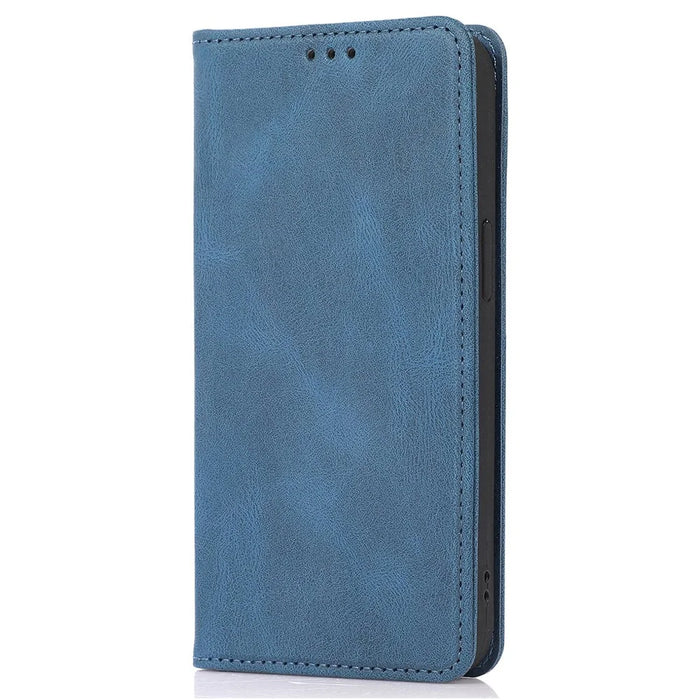For iPhone 14 Plus Anti-Drop Phone Case Magnetic Closure PU Leather Cover Scratch Resistant Wallet Stand Shell - Blue - 6