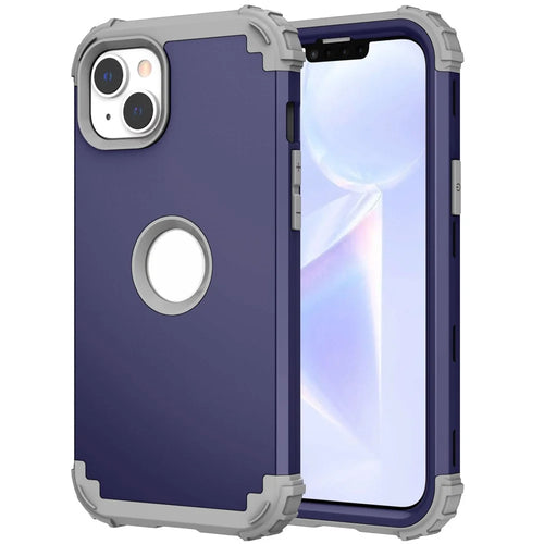 For iPhone 14 6.1 inch 3-in-1 Impact Resistant Silicone + PC Hybrid Cover Thicken Corners Design Mobile Phone Back Case - Navy Blue - 1