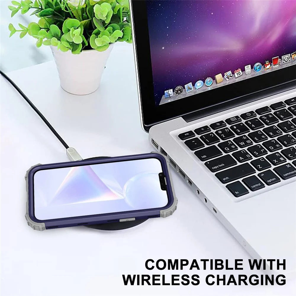 For iPhone 14 6.1 inch 3-in-1 Impact Resistant Silicone + PC Hybrid Cover Thicken Corners Design Mobile Phone Back Case - Navy Blue - 5