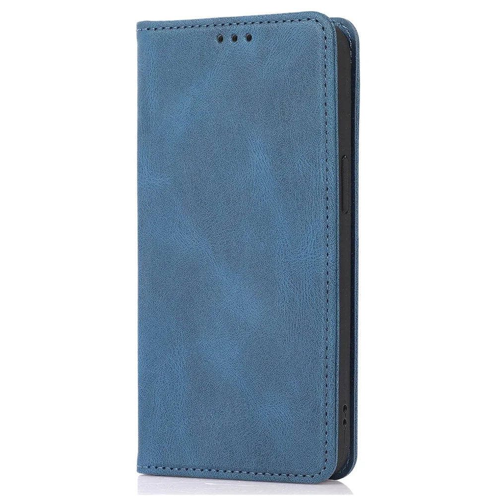 Anti-fingerprint PU Leather Cell Phone Case for iPhone 12 / 12 Pro 6.1 inch, Strong Magnetic Adsorption Flip Stand Wallet Phone Shell - Blue - 6