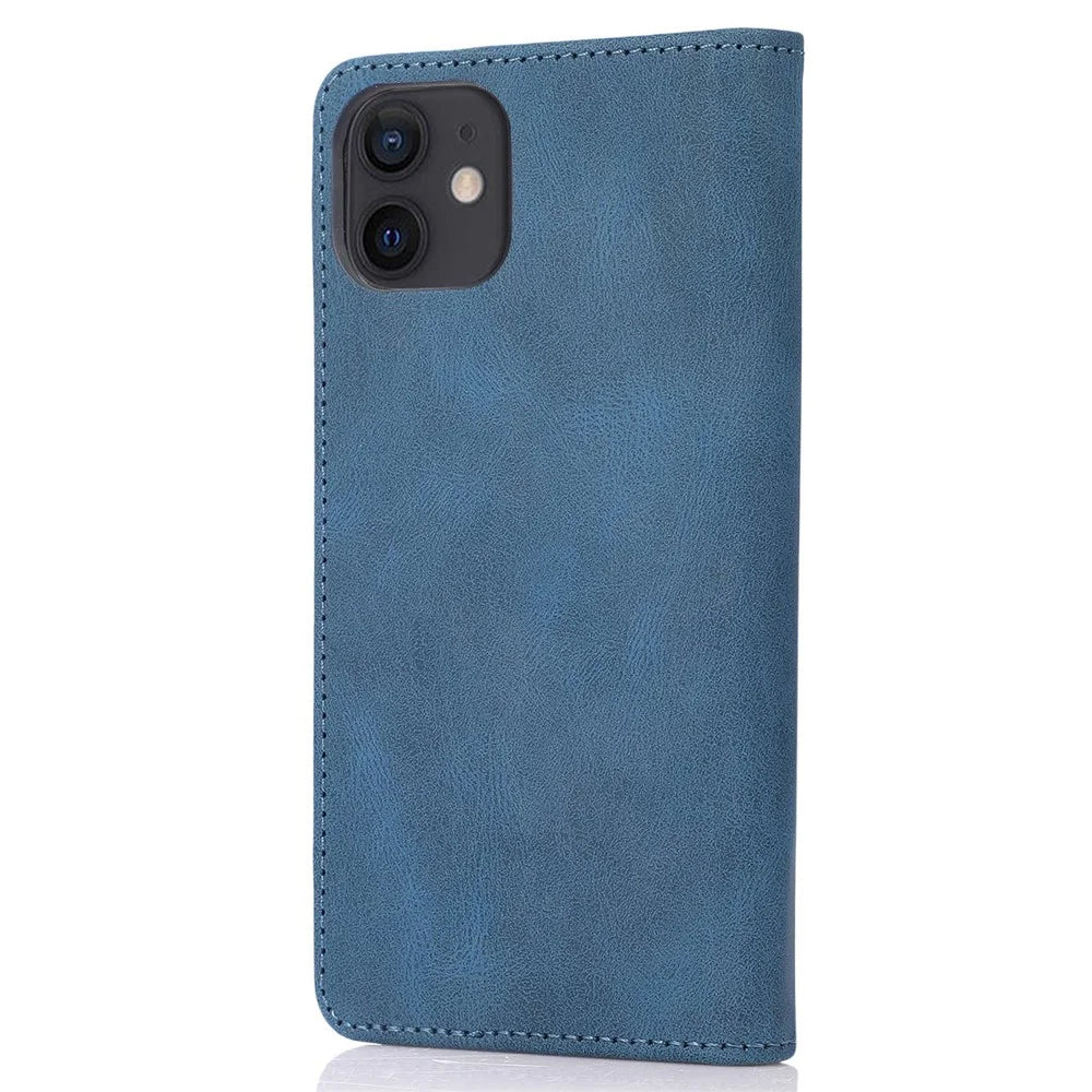 Anti-fingerprint PU Leather Cell Phone Case for iPhone 12 / 12 Pro 6.1 inch, Strong Magnetic Adsorption Flip Stand Wallet Phone Shell - Blue - 7