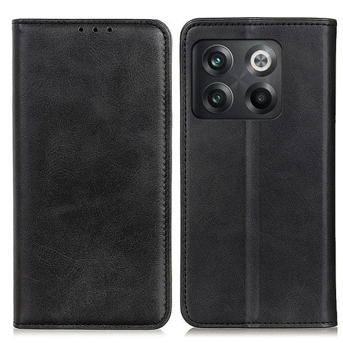 For OnePlus 10T 5G / Ace Pro 5G Split Leather Folio Flip Cover Folding Stand Magnetic Absorption Wallet Case - Black - 1