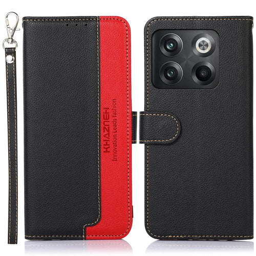 KHAZNEH For OnePlus 10T 5G / Ace Pro 5G Flip Folio Wallet RFID Blocking Case Litchi Texture PU Leather Magnetic Handbag Stand Cover with Strap - Black - 1