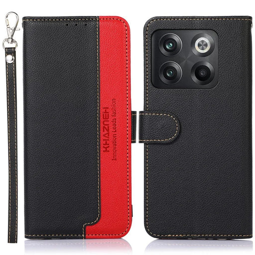 KHAZNEH For OnePlus 10T 5G / Ace Pro 5G Flip Folio Wallet RFID Blocking Case Litchi Texture PU Leather Magnetic Handbag Stand Cover with Strap - Black - 1