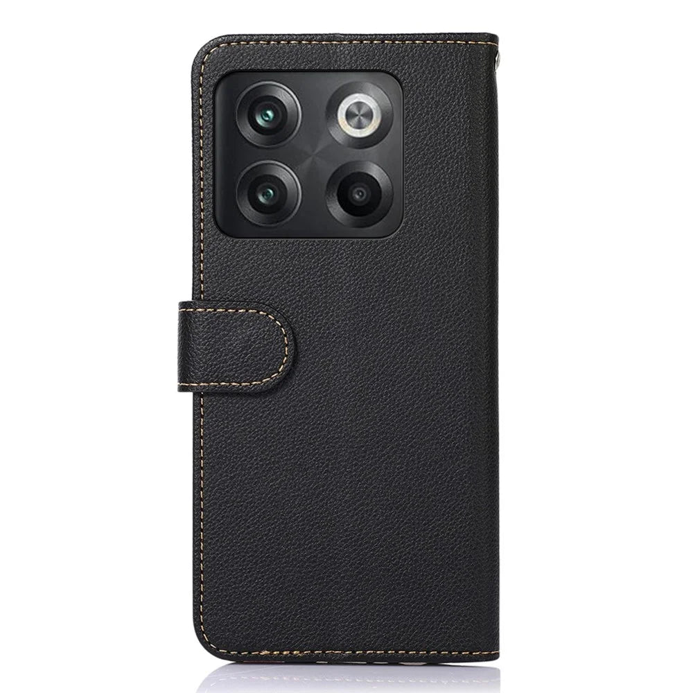 KHAZNEH For OnePlus 10T 5G / Ace Pro 5G Flip Folio Wallet RFID Blocking Case Litchi Texture PU Leather Magnetic Handbag Stand Cover with Strap - Black - 7