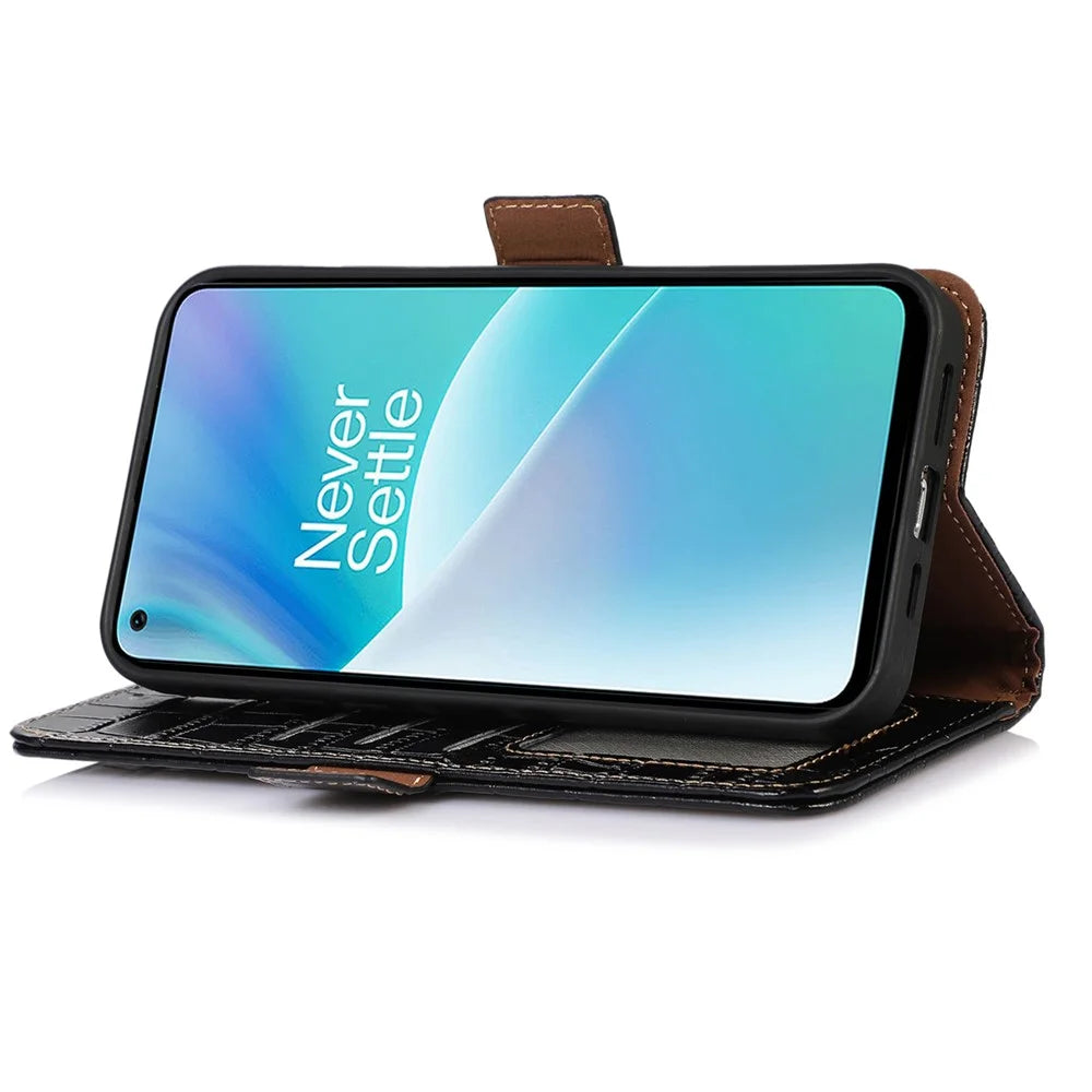 For OnePlus 10T 5G / Ace Pro 5G Anti-fall Crocodile Texture Case RFID Blocking Genuine Cowhide Leather Well-protected Wallet Phone Cover - Black - 2