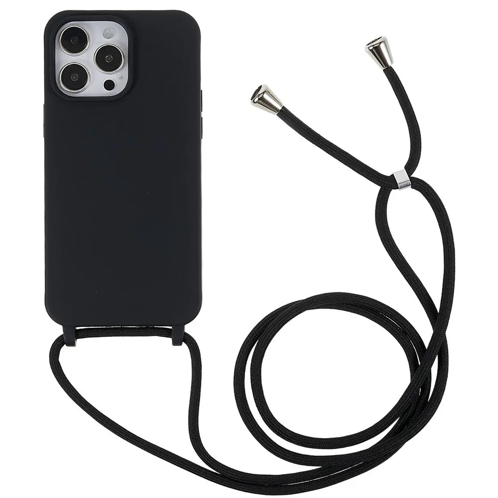 For iPhone 14 Pro 6.1 inch Integrated TPU Phone Case Anti-scratch Back Cover with Adjustable Lanyard - Black - 1