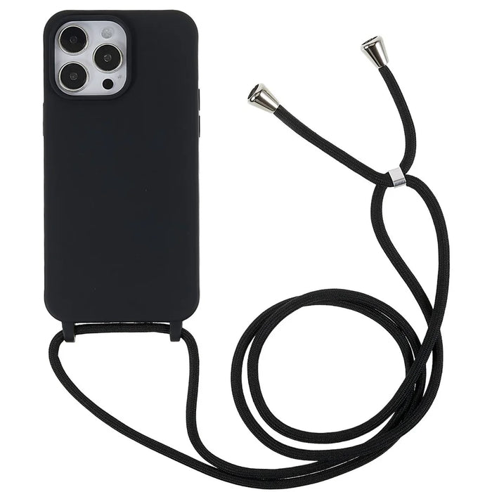 For iPhone 14 Pro 6.1 inch Integrated TPU Phone Case Anti-scratch Back Cover with Adjustable Lanyard - Black - 1