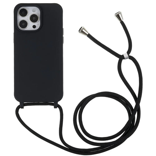 For iPhone 14 Pro Max 6.7 inch Integrated TPU Case Drop-proof Back Cover with Adjustable Lanyard - Black - 1