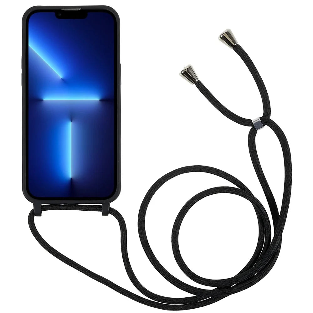 For iPhone 14 Pro Max 6.7 inch Integrated TPU Case Drop-proof Back Cover with Adjustable Lanyard - Black - 2