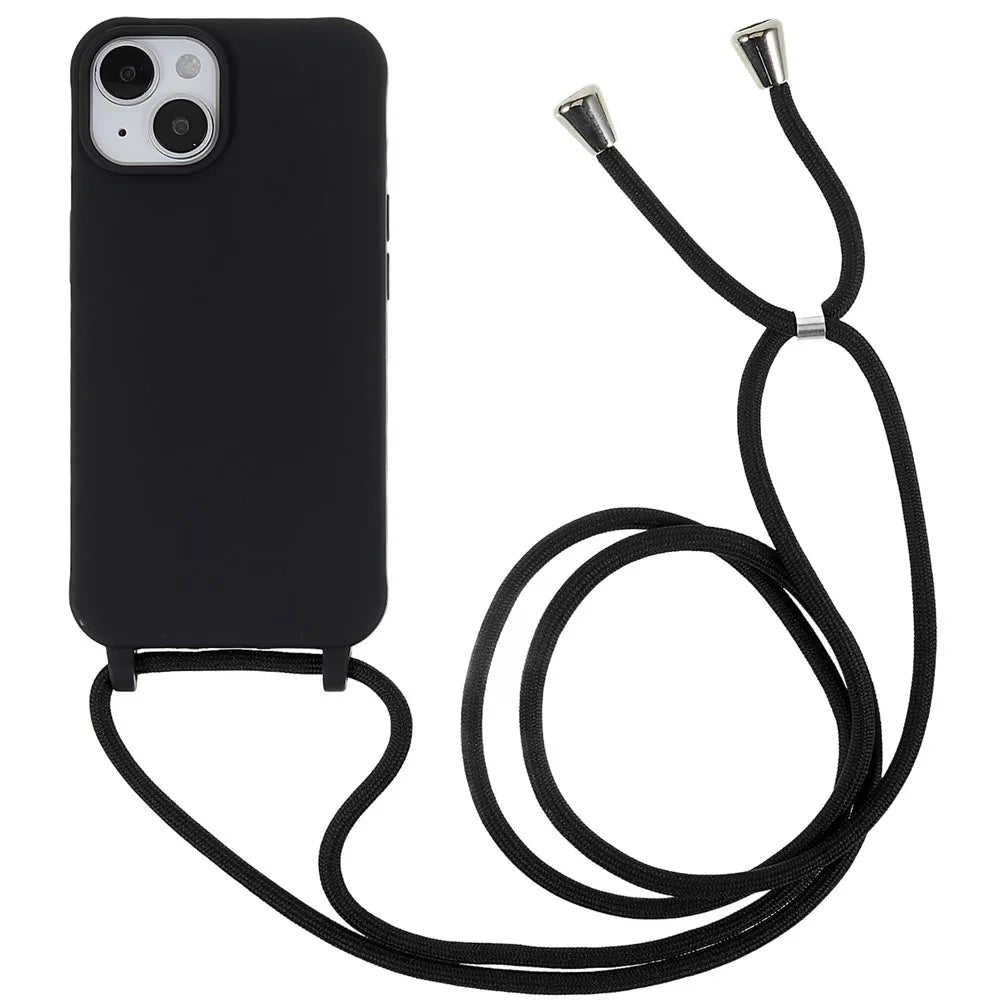 For iPhone 14 6.1 inch Integrated Soft TPU Case Drop-proof Protective Cover with Lanyard - Black - 1