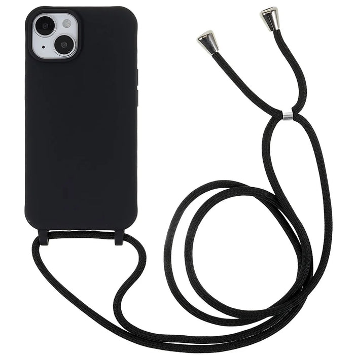 For iPhone 14 6.1 inch Integrated Soft TPU Case Drop-proof Protective Cover with Lanyard - Black - 1