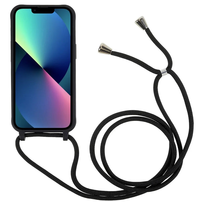 For iPhone 14 6.1 inch Integrated Soft TPU Case Drop-proof Protective Cover with Lanyard - Black - 2