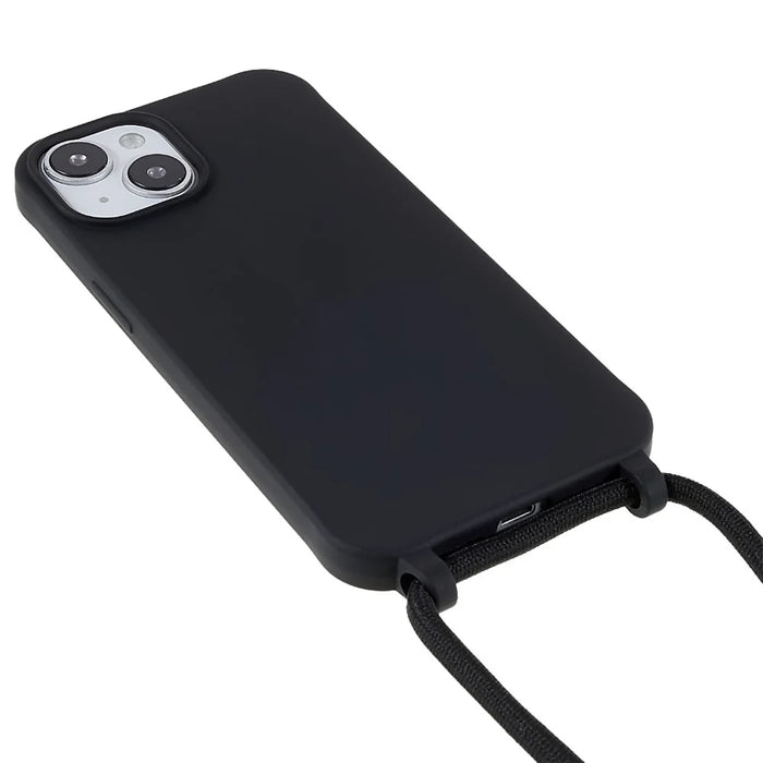 For iPhone 14 6.1 inch Integrated Soft TPU Case Drop-proof Protective Cover with Lanyard - Black - 3