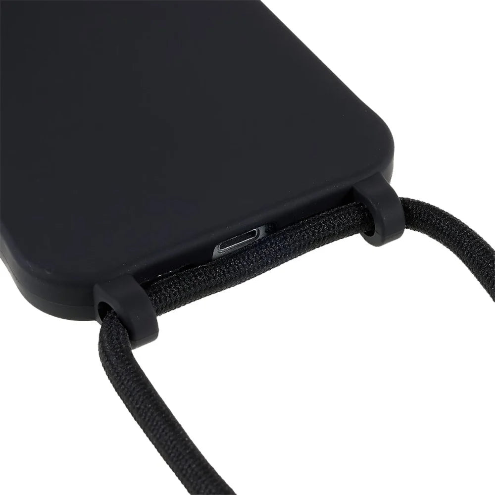 For iPhone 14 Plus Integrated TPU Phone Back Case Anti-scratch Anti-drop Cover with Lanyard - Black - 4
