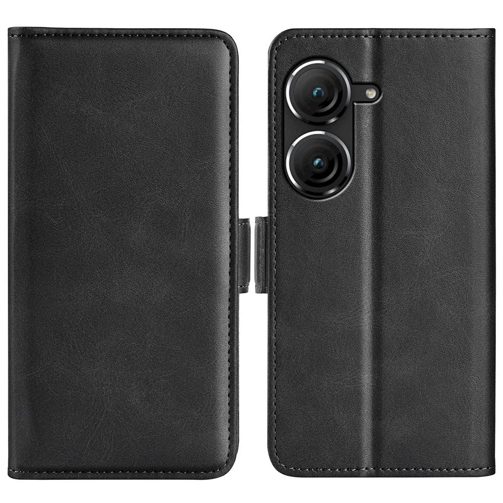 For Asus Zenfone 9 5G Magnetic Folio Flip Phone Case, Textured PU Leather Stand Wallet Feature Protective Cover - Black - 1