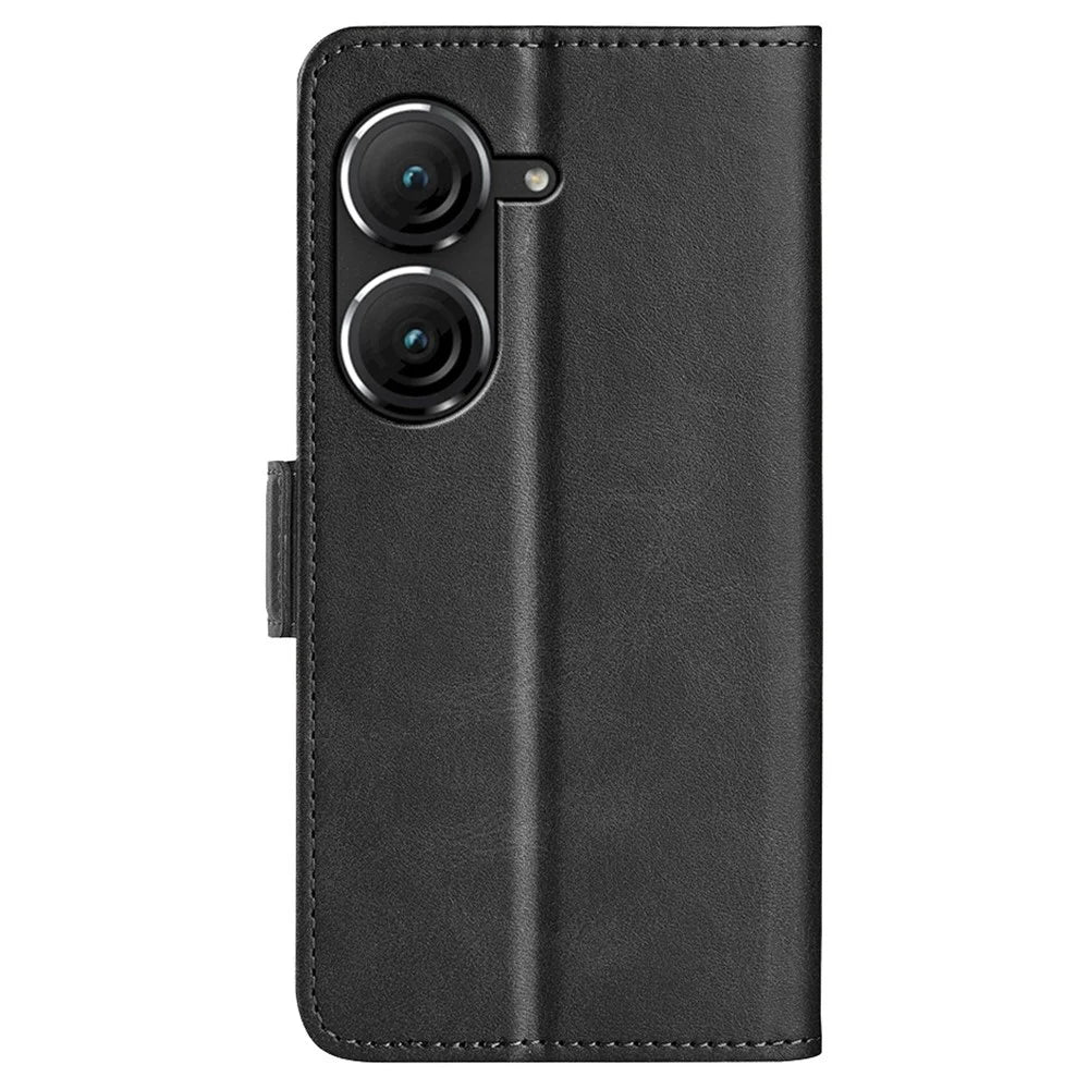 For Asus Zenfone 9 5G Magnetic Folio Flip Phone Case, Textured PU Leather Stand Wallet Feature Protective Cover - Black - 6