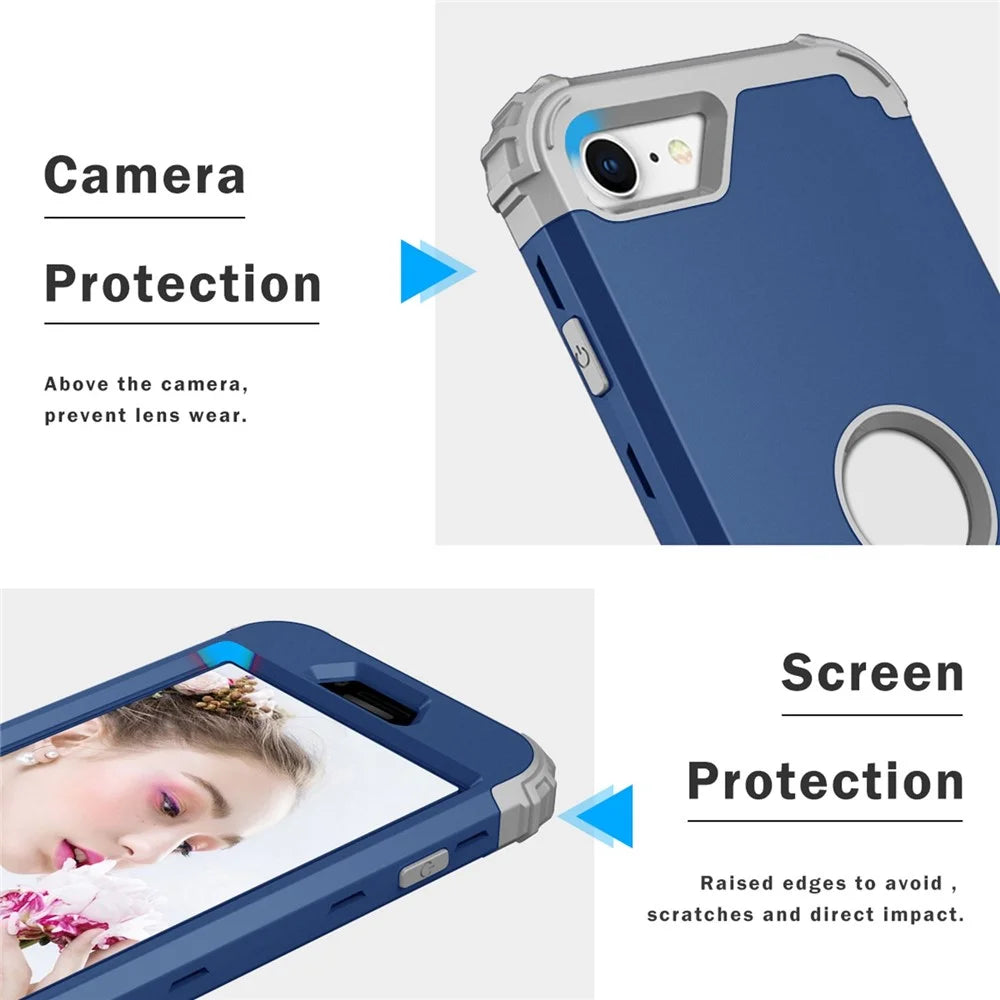 For iPhone 7 / 8 / SE (2020) / SE (2022) 3-in-1 Mobile Phone Case Fall Proof Silicone + PC Thickened Corner Hybrid Cover - Navy Blue - 2